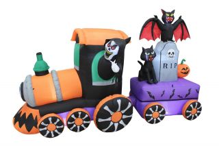 8 Foot Long Halloween Inflatable Reaper Train Tombstone Bat Cat Decoration