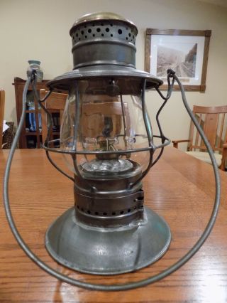 Prr Brass Top Bell Bottom Railroad Signal Lantern With Prr Clear Cast Globe