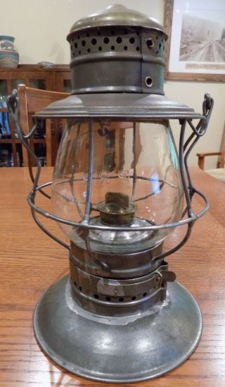 PRR Brass Top Bell Bottom Railroad Signal Lantern With PRR Clear Cast Globe 2