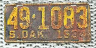 1934 South Dakota License Plate - 49 - 1083 / Meade County (sturgis)