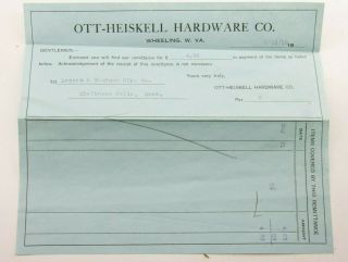 1918 Lamson Goodnow Ott Heiskell Hardware Wheeling Wv Remittance Ephemera L955b