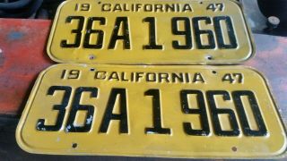 1947 California License Plate Set 36a 1 960 Not Registered To Anyone.