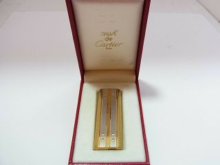 Cartier Paris Gas Lighter Oval Santos Two - Tone Gold Silver Auth Swiss