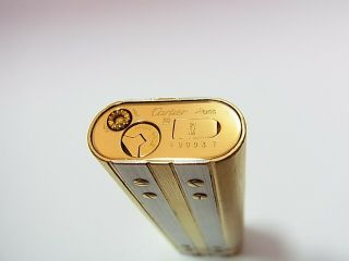 Cartier Paris Gas Lighter Oval Santos Two - tone Gold Silver Auth Swiss 7