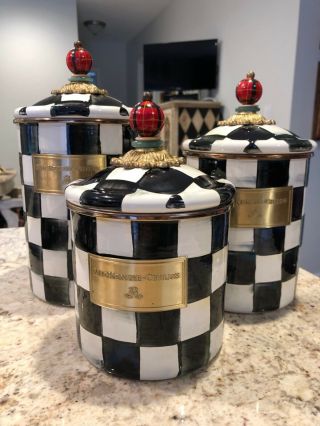 Mackenzie Childs 3 Piece Courtly Check Canister Set Small Medium And Large
