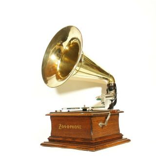 1906 Zonophone Concert Phonograph W/original Brass Horn Near & Gorgeous
