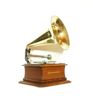 1906 Zonophone Concert Phonograph w/Original Brass Horn Near & Gorgeous 2