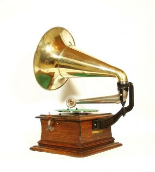 1906 Zonophone Concert Phonograph w/Original Brass Horn Near & Gorgeous 3