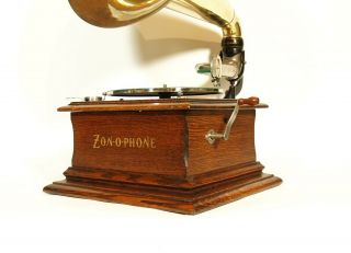 1906 Zonophone Concert Phonograph w/Original Brass Horn Near & Gorgeous 5