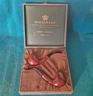 Stunning W.  O.  Larsen " Straight Grain  Twin Set " Freehand Danish Estate Pipes