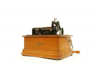 Near 1911 Edison Standard F Phonograph w/Cygnet Horn & 2/4 Minute Gearing 3