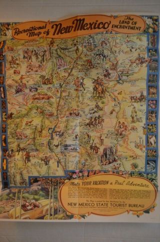 Vintage Recreational Map Of Mexico Land Of Enchantment Fold - Out Color Map