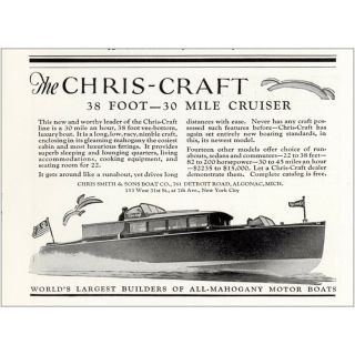1929 Chris Craft: 38 Foot 30 Mile Cruiser Vintage Print Ad