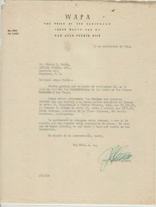 Vintage Commercial Letter / Wapa Radio Station / San Juan Puerto Rico 1948