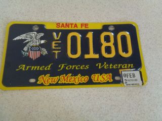 Mexico Armed Forces Veteran License Plate " 0180 " Nm Army Usmc Usaf Navy