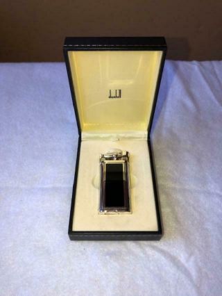 DUNHILL UNIQUE LIGHTER SILVER WITH BLACK LACQUERED PANELS Contition 2