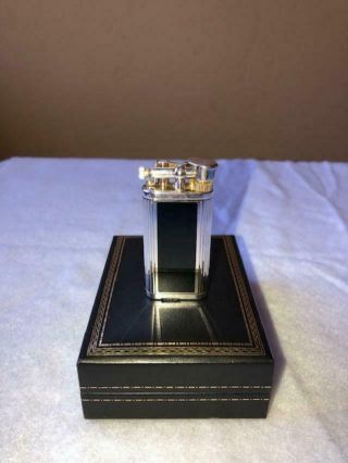 DUNHILL UNIQUE LIGHTER SILVER WITH BLACK LACQUERED PANELS Contition 4