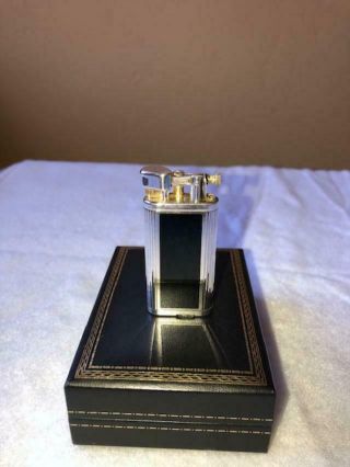 DUNHILL UNIQUE LIGHTER SILVER WITH BLACK LACQUERED PANELS Contition 6