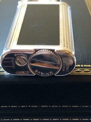 DUNHILL UNIQUE LIGHTER SILVER WITH BLACK LACQUERED PANELS Contition 8