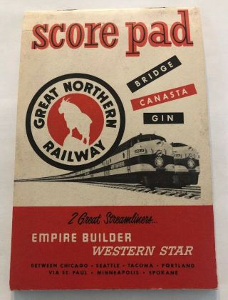 Great Northern Railway Vintage Bridge Canasta Gin Vintage Score Pad Rocky Logo