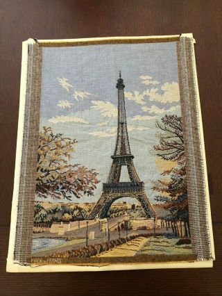 Vintage Completed Needlepoint Of Eiffel Tower / France.  Measures 15 " X 19 ".