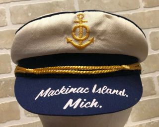 Mackinac Island Mi Captain’s Hat Snapback Embroidered Vtg Triangle Headwear
