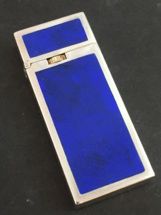 Estate Cartier Sterling Silver & Dark Blue Glass Enameled Butane Pocket Lighter