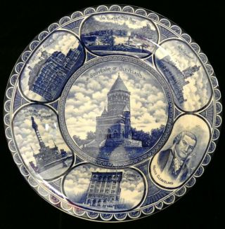 Vintage Souvenir Of Cleveland Flow Blue Transferware Plate Staffordshire England