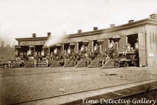Kansas Pacific Railway Roundhouse & Locomotives - 1872 - Historic Photo Print