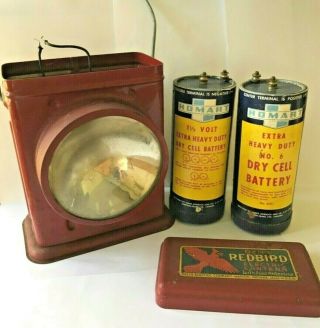 1940 Vintage Delta Electric Co.  Redbird Railroad Lantern With Dry Cell Batteries