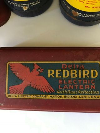 1940 Vintage Delta Electric Co.  REDBIRD Railroad Lantern with DRY CELL BATTERIES 2