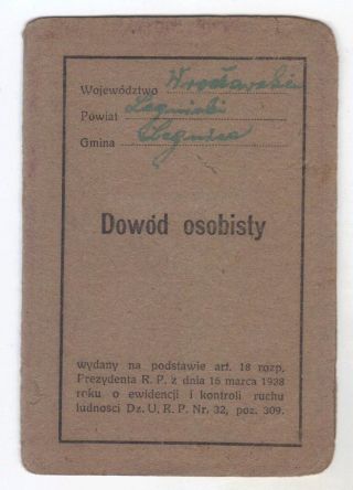 Poland Id Document Dovod Osobisty Jewish Citizen Lignice 1947