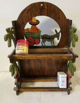 Vintage Wooden Knickknack Shelf Mexican Motif Souvenir 1930s