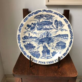 10 " Collectable Historic Plate Of The State Of Maine Blue White Vernon Kilns