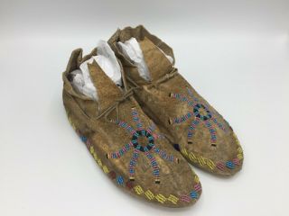 1880 ' s Native American Plains CROW Indian Hide Beaded Moccasins 2