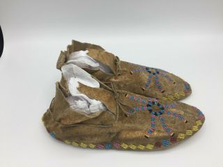 1880 ' s Native American Plains CROW Indian Hide Beaded Moccasins 3