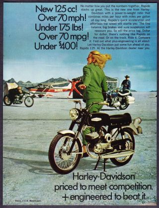 1968 Harley - Davidson Rapido 125 Motorcycle On Salt Flats Photo Vintage Print Ad