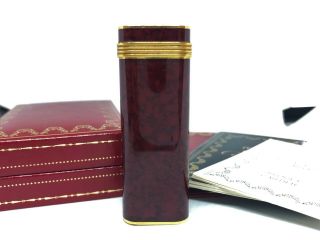 Auth Cartier Must De Marble Design Lacquer Finish Lighter W Case Bordeaux