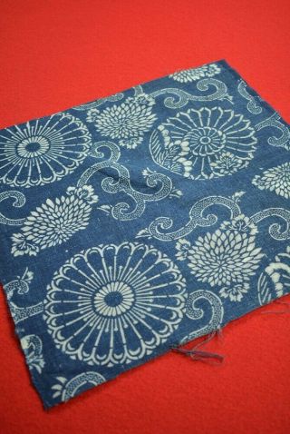 Yv87/35 Vintage Japanese Fabric Cotton Antique Boro Indigo Blue Katazome 11.  4 "