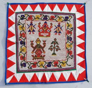 23 " X 22 " Handmade Bead Embroidery Old Tribal Ethnic Wall Hanging Decor Tapestry