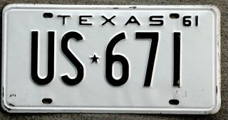 1961 Black On White Texas Usa License Plate