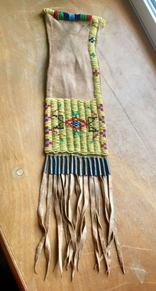 1910 Native American Beaded Leather Pipe Bag,  Chanupa Bag Southern Cheyenne