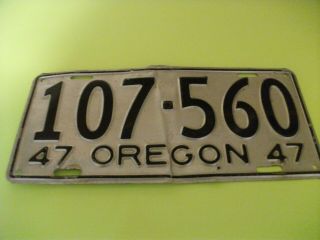 Vintage Oregon License Plate Black&silver 1947