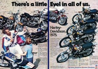 1975 Harley Davidson Motorcycle 2 - Page Advertisement Print Art Car Ad K28