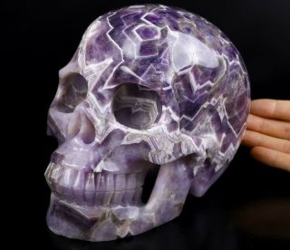 Lifesized 7.  0 " Dream Chevron Amethyst Carved Crystal Skull,  Healing