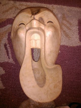 Vintage Asian Comedy Mask Wood Kinda Racist Looking 