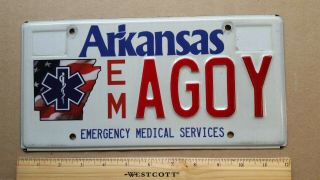 License Plate,  Arkansas,  Specialty: Emergency Medical Services,  Amer.  Flag,  Agoy