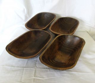 Set Of 4 Vintage Hand Carved Wood Serving Bowls Signed Maggie Made In Mexico