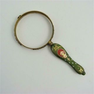 Antique Gilt Metal Magnifying Glass With Silver & Gold Inlaid Decoration