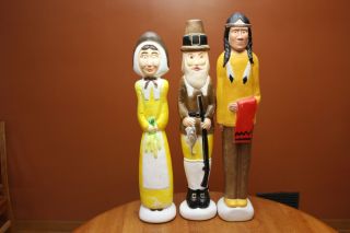 Union Products Don Featherstone Blow Mold Pilgrim Man,  Lady And Native American
